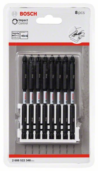 BOSCH DOPPELKLINGENBIT-SET IMPACT CONTROL, 8-TEILIG, 4 ST./PH2, 4 ST./PZ2, 110 MM 2608522348