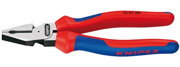 KNIPEX 02 02 200 Kraft-Kombizange mit Mehrkomponenten-Hüllen schwarz atramentiert 200 mm