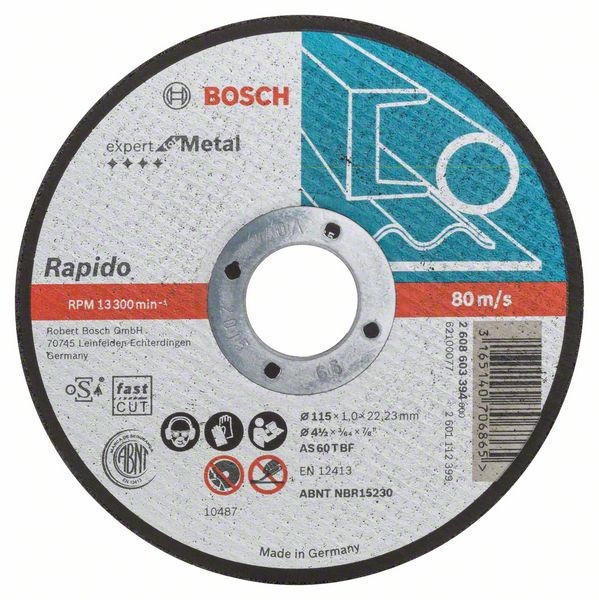 BOSCH TRENNSCHEIBE GERADE EXPERT FOR METAL, RAPIDO AS 60 T BF, 115 MM, 22,23 MM, 1,0