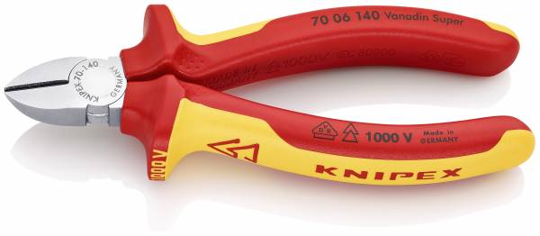 KNIPEX 70 06 140 SB Seitenschneider 140 mm verchromt isoliert mit Mehrkomponenten-Hüllen, VDE-geprüf