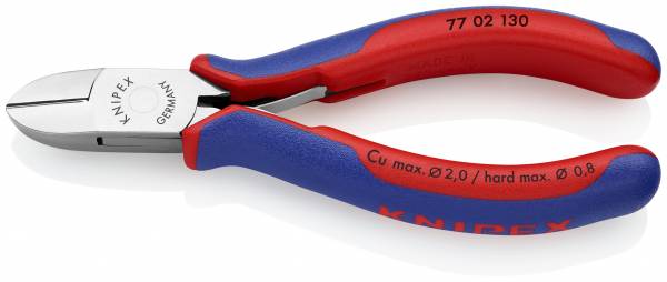 KNIPEX 77 02 130 Elektronik-Seitenschneider 130 mm mit Mehrkomponenten-Hüllen spiegelpoliert