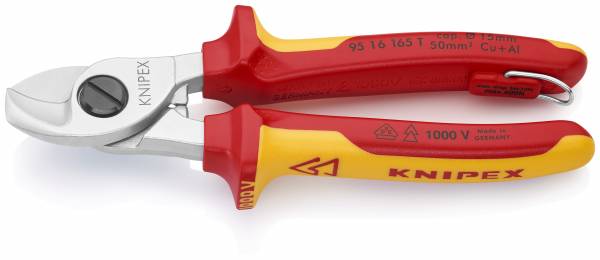 KNIPEX 95 16 165 T Kabelschere mit Befestigungsöse 165 mm verchromt isoliert mit Mehrkomponenten-Hül