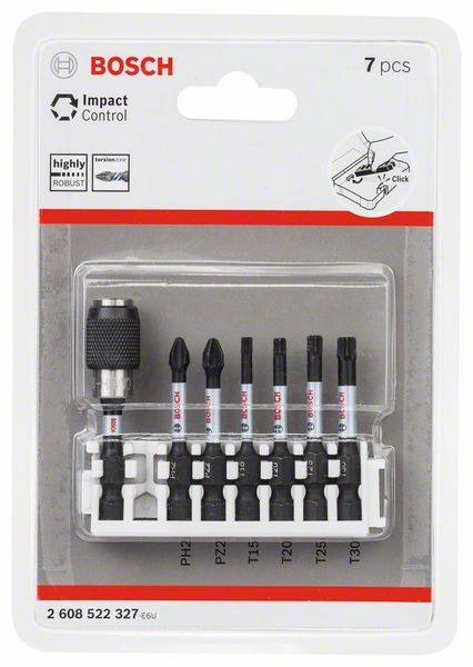 BOSCH SCHRAUBERBIT-SET IMPACT CONTROL, 7-TEILIG, PH2/PZ2/T20-T30, 50 MM 2608522327