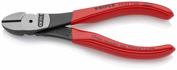 KNIPEX 74 01 140 SB Kraft-Seitenschneider 140 mm schwarz atramentiert mit Kunststoff überzogen polie