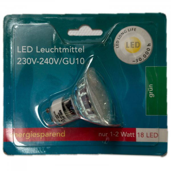 HV LED LAMPE GU10 1-2 W, GRÜN, BLISTER