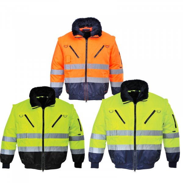 PORTWEST Warnschutz Jacke 3-in-1 Pilotjacke PJ50 Ärmel und Futter abnehmbar