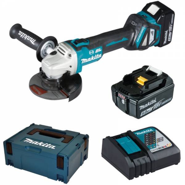 Makita Akku-Winkelschleifer 18V 125 mm DGA513RTJ + 2 Akku 5,0Ah + MAKPAC