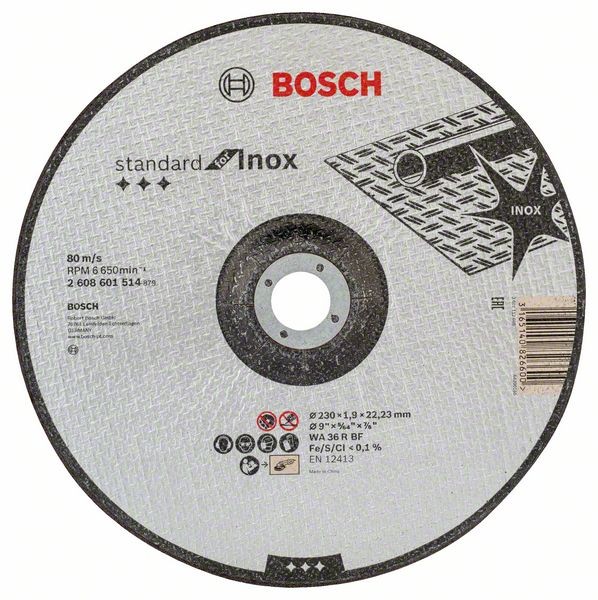 BOSCH TRENNSCHEIBE GEKRÖPFT STANDARD FOR INOX WA 36 R BF, 230 MM, 22,23 MM, 1,9 MM