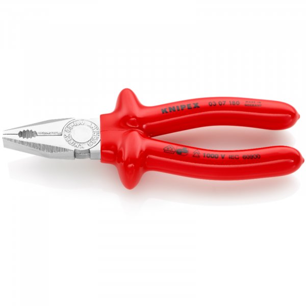 KNIPEX 03 07 180 Kombizange tauchisoliert, VDE-geprüft verchromt 180 mm