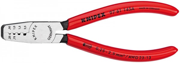KNIPEX 97 61 145 A SB Crimpzange für Aderendhülsen 145 mm mit Kunststoff überzogen poliert