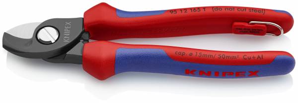 KNIPEX 95 12 165 T Kabelschere mit Befestigungsöse 165 mm brüniert mit Mehrkomponenten-Hüllen, mit i