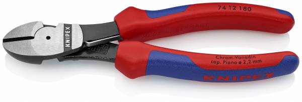 KNIPEX 74 12 180 SB Kraft-Seitenschneider 180 mm schwarz atramentiert mit Mehrkomponenten-Hüllen pol