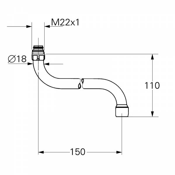 GROHE S-Auslauf 13052 Ausladung 150 mm für Küchen-Wandbatterien chrom