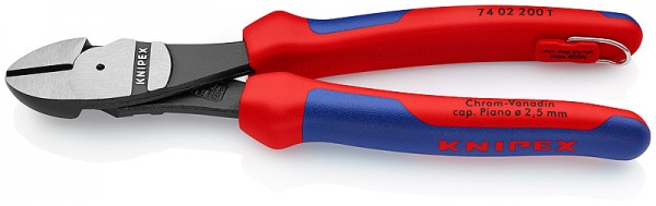 KNIPEX 74 02 200 T BK Kraft-Seitenschneider mit Befestigungsöse 200 mm schwarz atramentiert mit Mehr