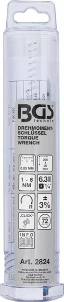 BGS Drehmomentschlüssel | Abtrieb Außenvierkant 6,3 mmBGS Drehmomentschlüssel Außenvierkant 1-6 Nm A