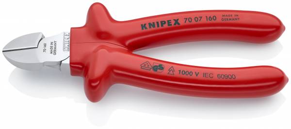 KNIPEX 70 07 160 Seitenschneider 160 mm verchromt tauchisoliert, VDE-geprüft