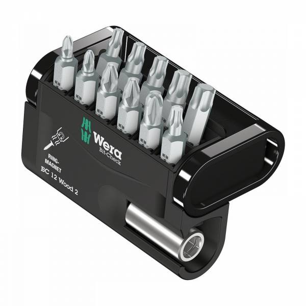 Wera Bit-Check Wood 2 12-teiliges Bit-Set mit Universalhalter Holz Schrauben