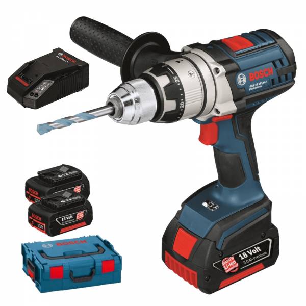 BOSCH Akku-Schlagbohrschrauber GSB 18 VE-2-LI, Inkl. 3 Akkus 3,0 Ah + L-BOXX