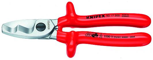 KNIPEX 95 17 200 Kabelschere mit Doppelschneide 200 mm verchromt tauchisoliert, VDE-geprüft