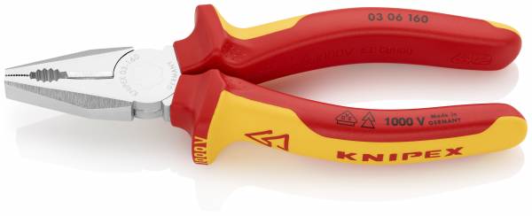 KNIPEX 03 06 160 SB Kombizange 160 mm verchromt isoliert mit Mehrkomponenten-Hüllen, VDE-geprüft