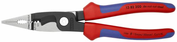 KNIPEX 13 82 200 SB Elektro-Installationszange 200 mm schwarz atramentiert mit Mehrkomponenten-Hülle