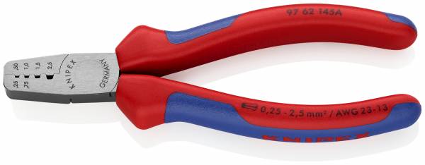 KNIPEX 97 62 145 A Crimpzange für Aderendhülsen 145 mm mit Mehrkomponenten-Hüllen poliert