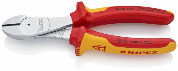 KNIPEX 74 06 180 Kraft-Seitenschneider 180 mm verchromt isoliert mit Mehrkomponenten-Hüllen, VDE-gep