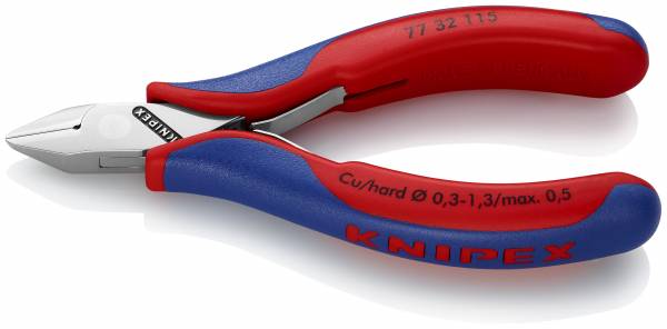 KNIPEX 77 32 115 Elektronik-Seitenschneider 115 mm mit Mehrkomponenten-Hüllen spiegelpoliert