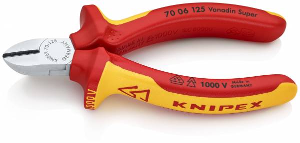 KNIPEX 70 06 125 Seitenschneider 125 mm verchromt isoliert mit Mehrkomponenten-Hüllen, VDE-geprüft