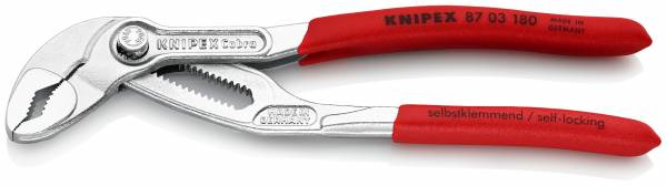 KNIPEX 87 03 180 Cobra® Hightech-Wasserpumpenzange 180 mm verchromt mit rutschhemmendem Kunststoff