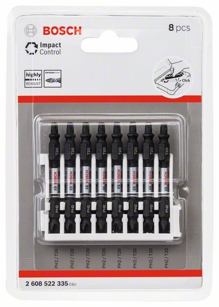 BOSCH DOPPELKLINGENBIT-SET IMPACT CONTROL, 8-TEILIG, PH2-T20, 65 MM 2608522335