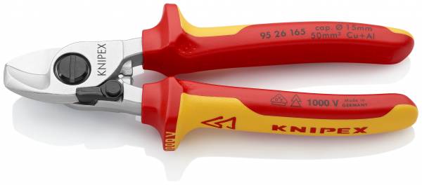 KNIPEX 95 26 165 SB Kabelschere mit Öffnungsfeder 165 mm verchromt isoliert mit Mehrkomponenten-Hüll