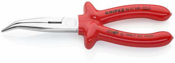 KNIPEX 26 27 200 Flachrundzange mit Schneide (Storchschnabelzange) 200 mm verchromt tauchisoliert, V