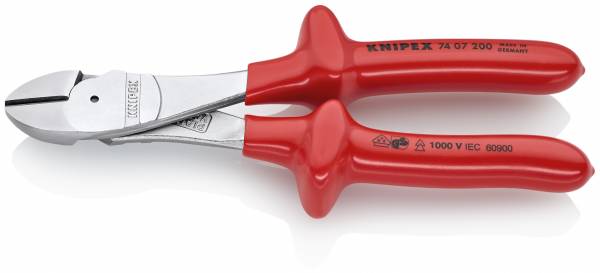 KNIPEX 74 07 200 Kraft-Seitenschneider 200 mm verchromt tauchisoliert, VDE-geprüft