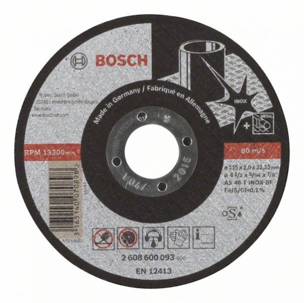 BOSCH TRENNSCHEIBE GERADE EXPERT FOR INOX AS 46 T INOX BF, 115 MM, 22,23 MM, 2 MM