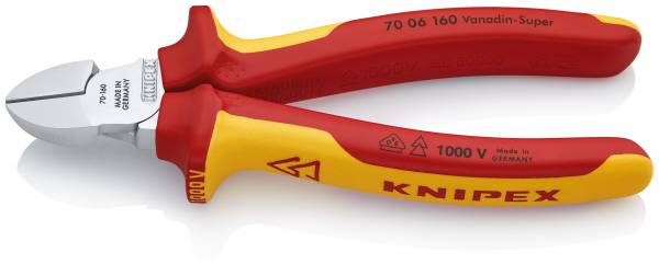 KNIPEX 70 06 160 Seitenschneider 160 mm verchromt isoliert mit Mehrkomponenten-Hüllen, VDE-geprüft