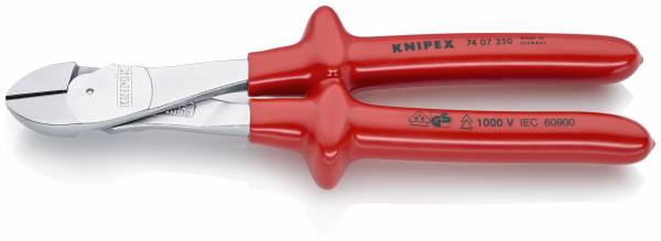 KNIPEX 74 07 250 Kraft-Seitenschneider 250 mm verchromt tauchisoliert, VDE-geprüft