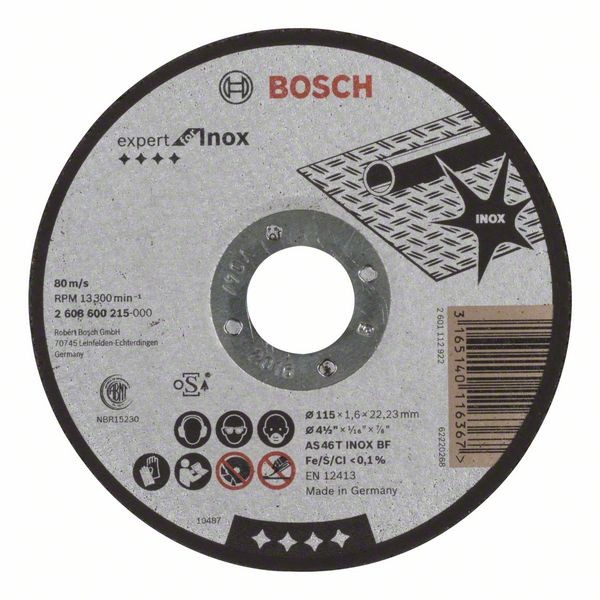 BOSCH TRENNSCHEIBE GERADE EXPERT FOR INOX AS 46 T INOX BF, 115 MM, 22,23 MM, 1,6 MM