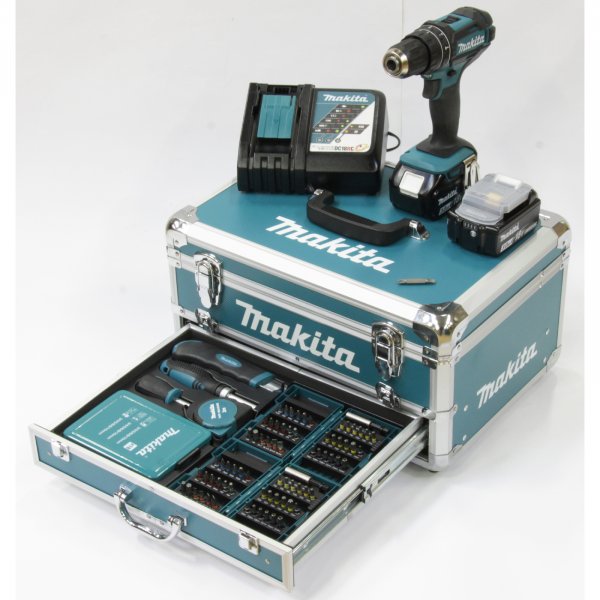 Makita Akku-Schlagbohrschrauber 18V DHP482RFX9 im Koffer 94 Zubehörteile 2x3,0AH