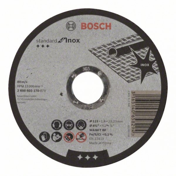 BOSCH TRENNSCHEIBE GERADE STANDARD FOR INOX WA 60 T BF, 115 MM, 22,23 MM, 1,6 MM