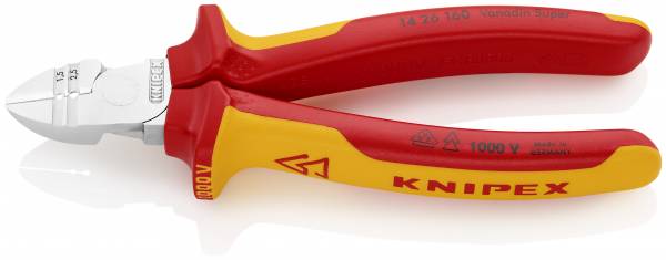 KNIPEX 14 26 160 Abisolier-Seitenschneider 160 mm verchromt isoliert mit Mehrkomponenten-Hüllen, VDE