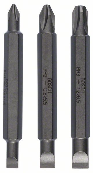 BOSCH DOPPELKLINGEN-SET, 3-TEILIG, S0,6X4,5, PH1, S0,8X5,5, PH2, S1,2X6,5, PH3, 60 MM